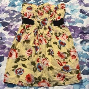 Costa Blanca strapless Dress with Yellow and Red Floral Design